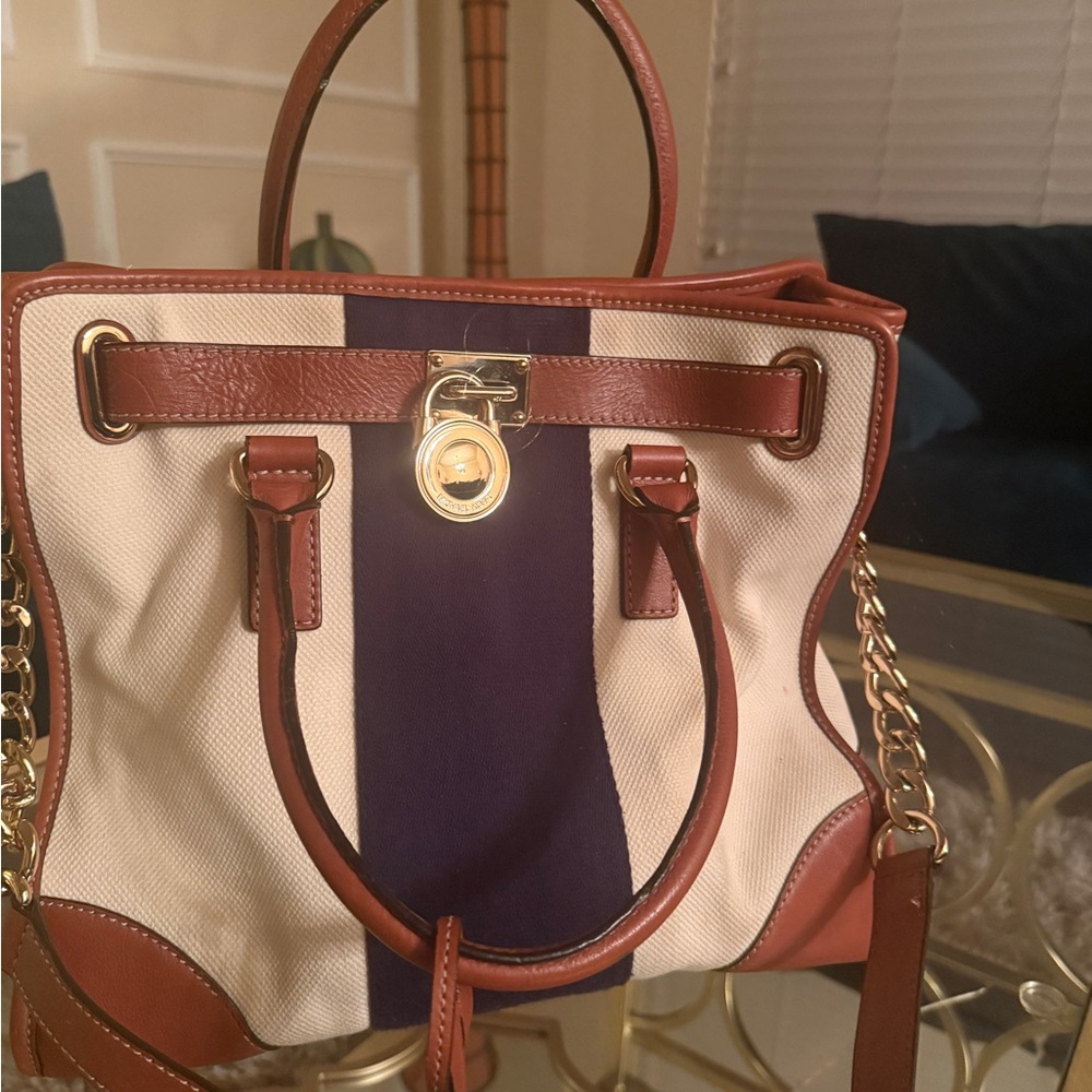 MICHAEL Michael Kors Brown, Cream, and Navy Satchel